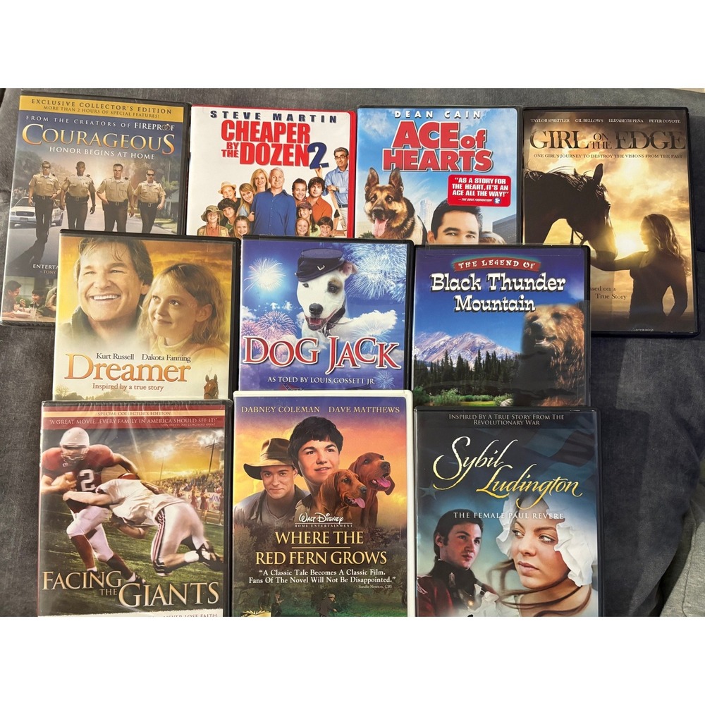 Family Inspirational DVD Lot of 10 Red Fern Grows Dreamer‎ Courageous Dog Jack